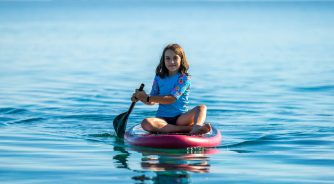 Child,Girl,Is,Riding,Sup,Stand,Up,Paddle,On,Vacation.