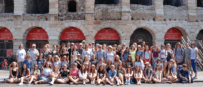 Testbourne group photo outside the Roman Colosseum in Verona