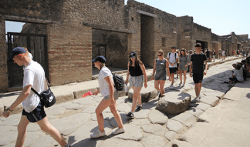 Students exploring Pompeii