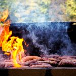 Barbecue sausages at the Chateau du Molay, Normandy